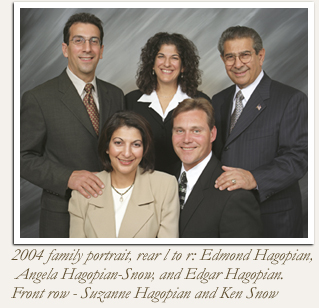 2004 family portrait, rear left to right: Edmond Hagopian, Angela Hagopian-Snow, & Edgar Hagopian.  Front Suzanne Hagopian and Ken Snow.