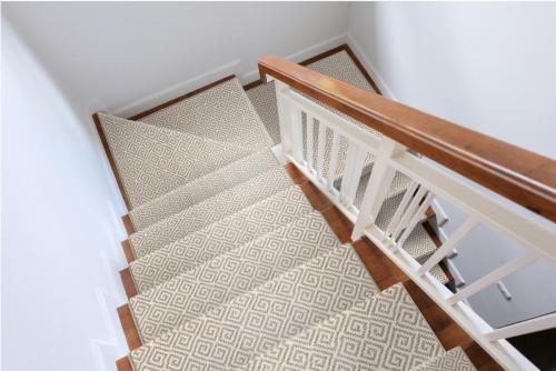 wood staircase inside contemporary white modern house